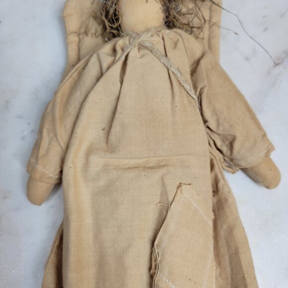 Vintage Angel Rag Doll Christmas Tree Topper 9" Tan Fabric Handmade Decoration - Picture 12 of 12